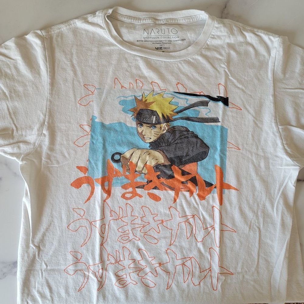 Naruto mens small to medium white tee shirt anime action short sleeve crew T-shi
